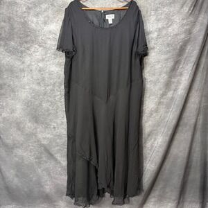 Y2K Robbie Bee Black Silk Maxi Dress Sz 24W Beaded Drapey Whimsigoth Dark Fairy
